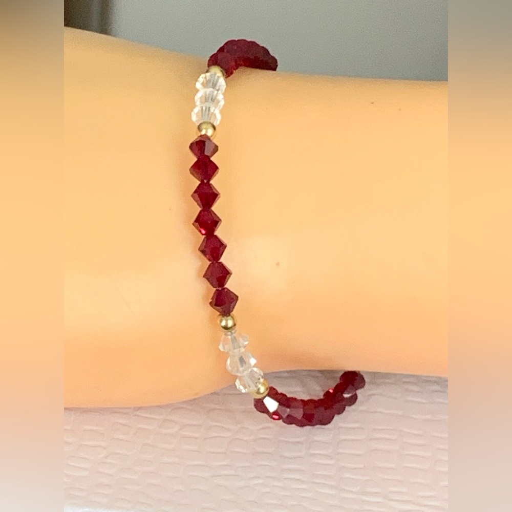 Pretty 14k Solid Gold With Red Ruby & Clear Auror… - image 4